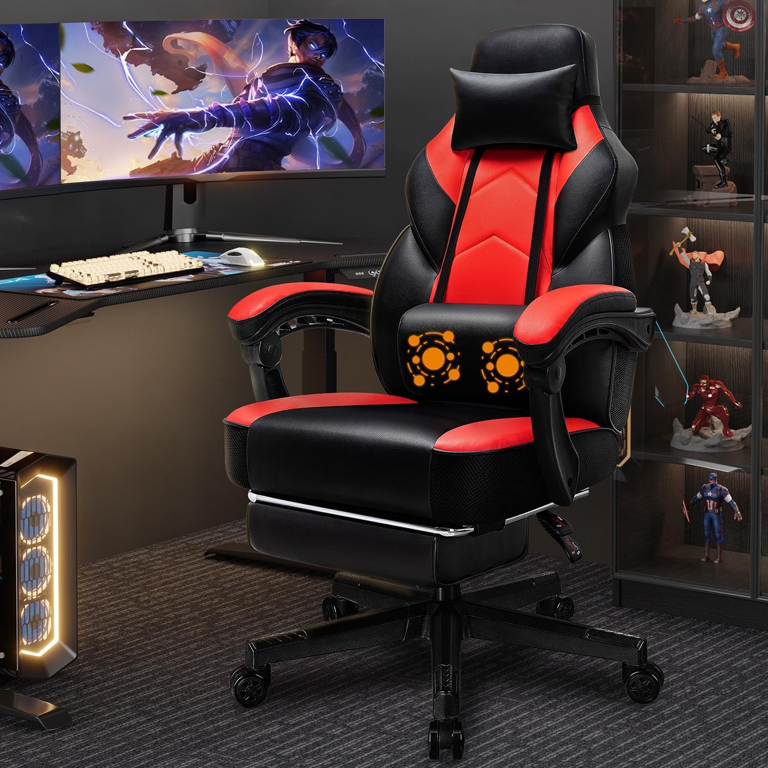 Home Office Chair - Sedia da Gaming con Poggiapiedi, Supporto